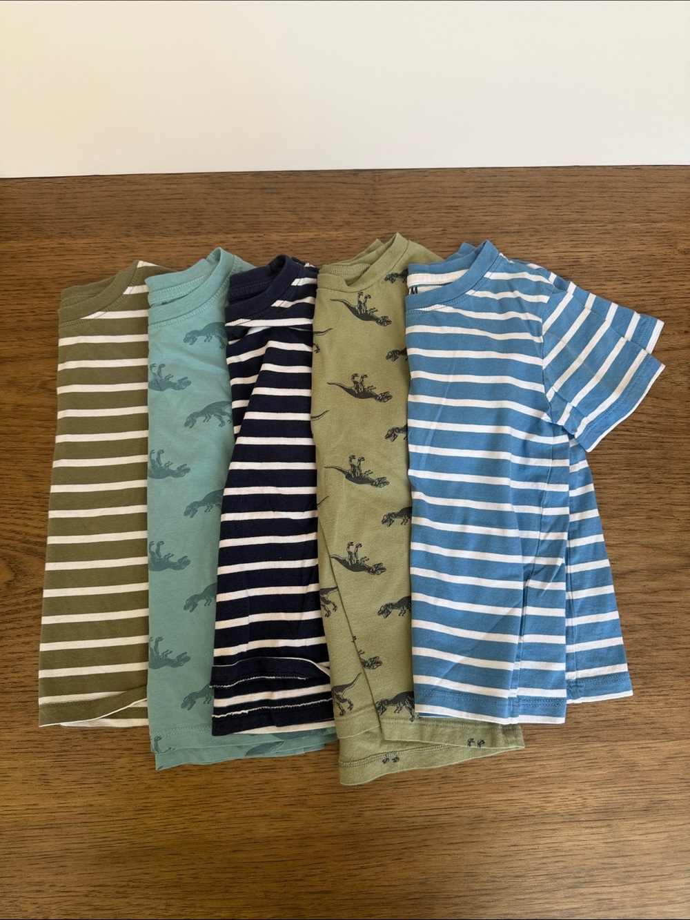 H&M Kids Short Sleeve Stripe & Dino Tee - Blue/Green